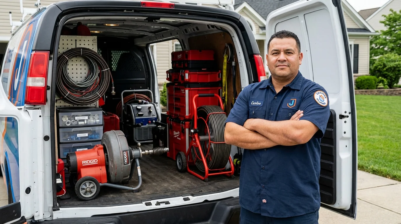 Professional drain cleaning equipment and Johns Plumbing LLC plumber in West Unity