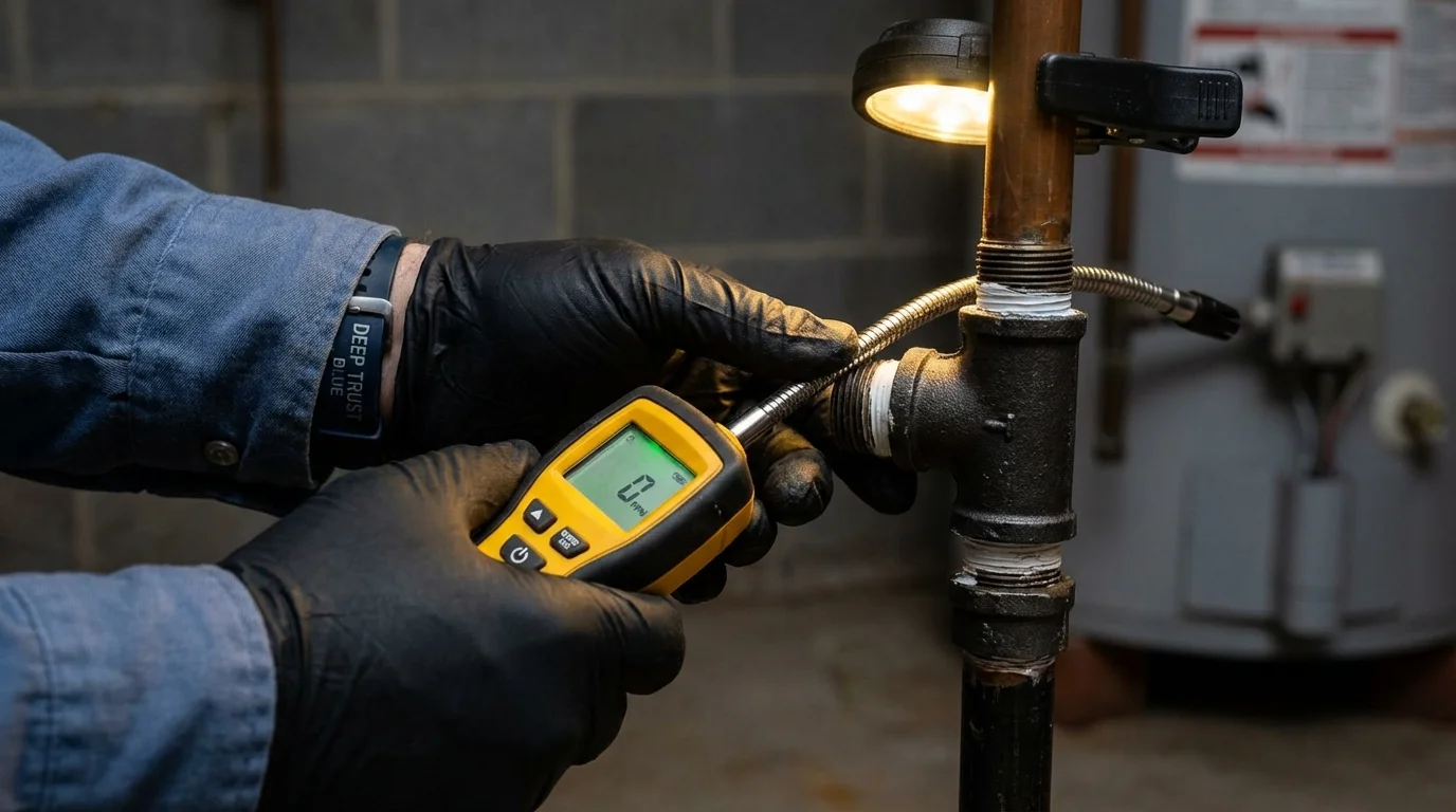 Gas leak detection with electronic sniffer by Johns Plumbing LLC in West Unity