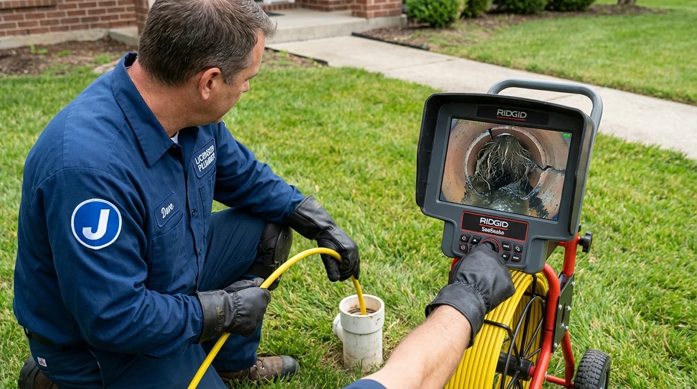 Sewer camera inspection being performed by Johns Plumbing LLC in West Unity