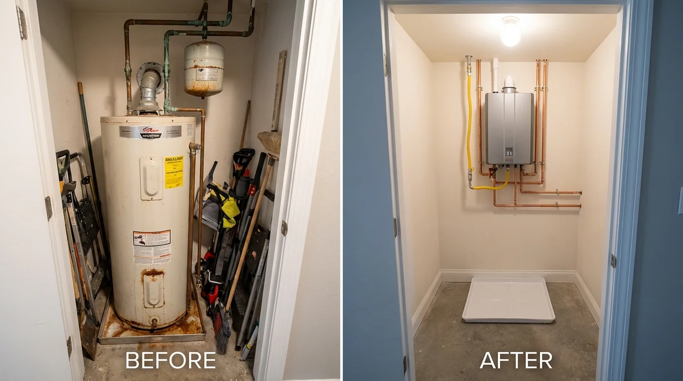 Tank water heater versus wall-mounted tankless unit comparison for West Unity, OH homeowners